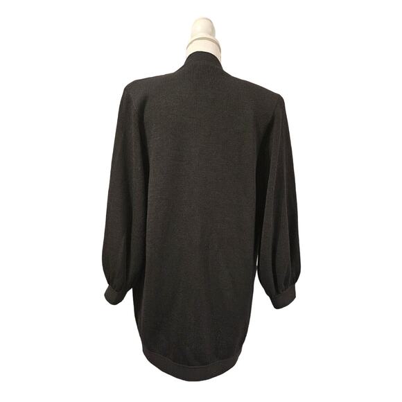 ST. JOHN VINTAGE BLACK OPEN-FRONT LONG CARDIGAN – SIZE P – KNIT – RIBBED CUFFS - Picture 2 of 7